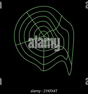 Y2K vector rave psychedelic futuristic object Deformed Round Net in trendy neon green black style. Surreal retro abstract geometric wireframe shapes, Stock Vector