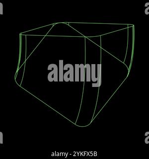 Y2K vector rave psychedelic futuristic 3D object with smooth edges in trendy neon green black style. Surreal retro abstract geometric wireframe shapes Stock Vector