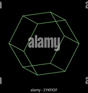 Y2K vector rave psychedelic futuristic Hexagon object in trendy neon green black style. Surreal retro abstract geometric wireframe shapes, crypto or c Stock Vector