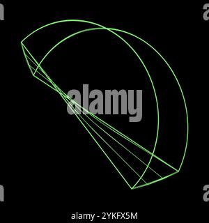 Y2K vector rave psychedelic futuristic arch object with twisted base in trendy neon green black style. Surreal retro abstract geometric wireframe shap Stock Vector