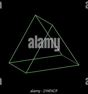 Y2K vector rave psychedelic futuristic Triangle object in trendy neon green black style. Surreal retro abstract geometric wireframe shapes, crypto or Stock Vector