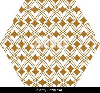 Chinese hexagon with Asian pattern of lines, deformed diamonds. Small elements created sense of flow movement within hexagon visual focus. Simple vect Stock Vector