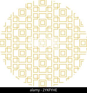 Chinese circle with square geometric lattice for wooden window and door openings. Small elements created sense of flow movement within round visual fo Stock Vector