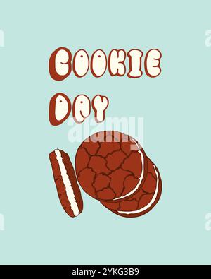 Cookie day poster, blue background with cookie hand drawn. Vector illustration Stock Vector