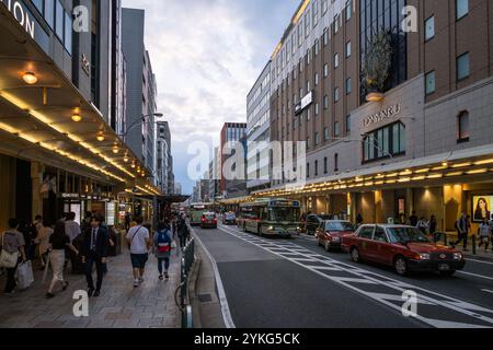 This is a view of a city centre shopping street, a popular area in Kyoto where both locals and tourists visit on June 23, 2023 in Kyoto, Japan Stock Photo