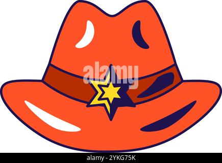 Vector graphic illustration of sheriff hat in cartoon style. Headwear for party or carnival. The icon is perfect for web design, decorative elements, Stock Vector