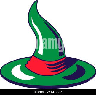 Vector graphic illustration of witch hat in cartoon style. Headwear for party or carnival. The icon is perfect for web design, decorative elements, pr Stock Vector