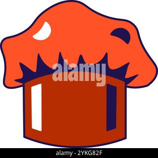 Vector graphic illustration of chef cap in cartoon style. Uniform headwear. The icon is perfect for web design, decorative elements, print, stickers, Stock Vector
