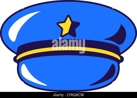 Vector graphic illustration of postman hat in cartoon style. Uniform headwear. The icon is perfect for web design, decorative elements, print, sticker Stock Vector