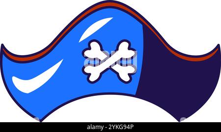 Vector graphic illustration of pirate hat with bones decoration in cartoon style. Headwear for party or carnival. The icon is perfect for web design, Stock Vector