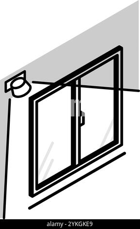 Sweeping windows with sensor lights, Crime Prevention and Home Security Black and White Isometric Icon, Vector Illustration Stock Vector