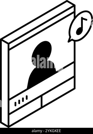 Monitored intercom, Crime Prevention and Home Security Black and White Isometric Icon, Vector Illustration Stock Vector