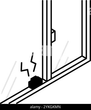 Alarmed locks on windows, Crime Prevention and Home Security Black and White Isometric Icon, Vector Illustration Stock Vector