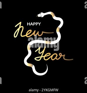 Happy New Year calligraphy design with golden snake. 2025 Year of the Snake. Chinese New Year. Vector illustration Stock Vector