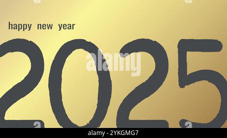 Happy New Year 2025 banner design with hand drawn letters on golden background. Vector illustration Stock Vector