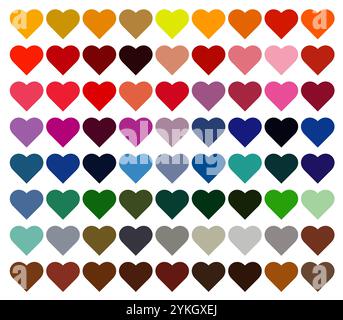 Set of hearts of all colors isolated on a transparent background Stock Photo