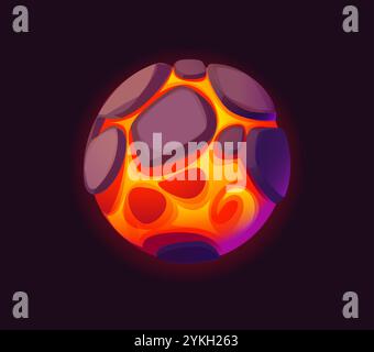Cartoon galaxy fantasy alien red magma space planet. Vector fiery orange sphere with rounded bumps float in the night sky. Extraterrestrial world or star with glowing, molten-like texture, game asset Stock Vector