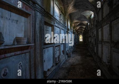 Rome, Italy - May 29, 2024: Dark Crypt Columbaria at Verano Monumental Cemetery in Rome. Stock Photo