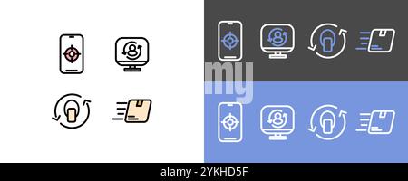 E commerce and online shop symbol set - modern target group,user refresh, sales tag and package delivery icon symbols Stock Vector