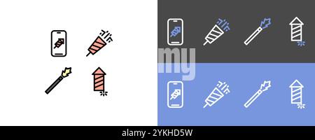 New year symbol set - firework, firecracker firelight icon symbols Stock Vector