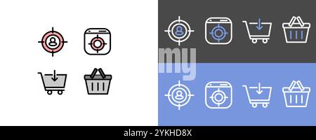 E commerce and online shop symbol set - modern target group, and cart icon symbols Stock Vector
