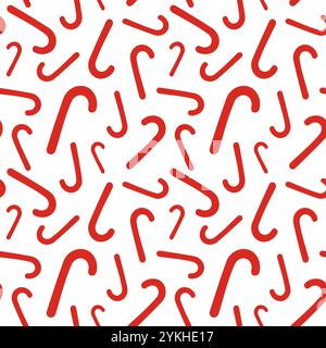 Christmas candy cane pattern seamless vector illustration. Red candy silhouettes on white background. Festive sweet Xmas holiday elements. Stock Vector