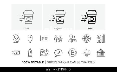 Shampoo, Carousels and Sunrise line icons. For web app, printing. Line icons. Vector Stock Vector