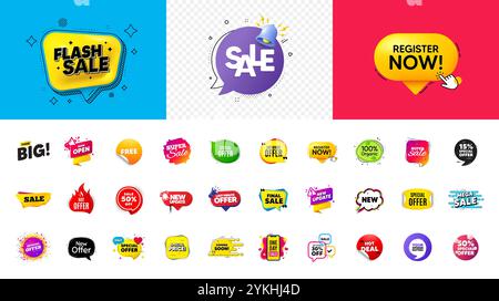 Offer discount tag banners. Price deal sale stickers. Best special offer tags. Flash sale bubble coupon. Vector Stock Vector