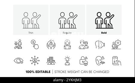 Inventory, Cleaning and Reject click line icons. For web app, printing. Line icons. Vector Stock Vector