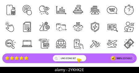 Search text, Diagram graph and Financial documents line icons for web app. Pictogram icon. Line icons. Vector Stock Vector