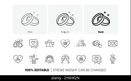 Wedding rings, Valentine and One love line icons. For web app, printing. Line icons. Vector Stock Vector