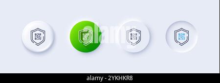 Qr code line icon. Neumorphic, Green gradient, 3d pin buttons. Scan barcode sign. Code protection symbol. Line icons. Neumorphic buttons with outline Stock Vector
