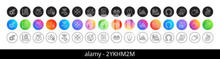 Certificate, Swipe up and Squad line icons. Round icon gradient buttons. Pack of Yoga, Vacancy, Diagram graph icon. Blood donation, 360 degrees, Safe Stock Vector