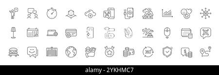 360 degree, Food app and Shield line icons. Pack of Qr code, Realtor, Food delivery icon. Ranking star, Cloud computing, Agent pictogram. People chatt Stock Vector