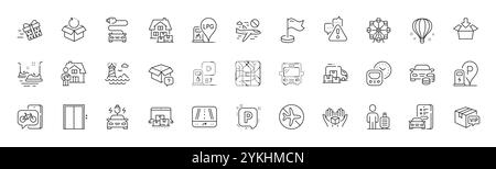 Hold box, Online storage and Parking line icons. For web app, printing. Line icons. Vector Stock Vector