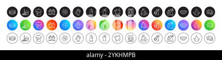 Coronavirus spray, Dont touch and Shampoo line icons. Round icon gradient buttons. Pack of Clean bubbles, Washing machine, Dirty spot icon. Wash hands Stock Vector