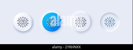 Artificial intelligence line icon. Neumorphic, Blue gradient, 3d pin buttons. All-seeing eye sign. Line icons. Neumorphic buttons with outline signs. Stock Vector