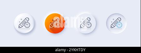 Project deadline line icon. Neumorphic, Orange gradient, 3d pin buttons. Time management sign. Clock symbol. Line icons. Neumorphic buttons with outli Stock Vector