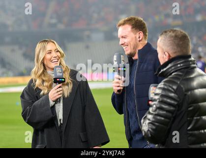 Laura PAPENDICK, Sport TV presenter, Sportmoderatorin,  DFB headcoach Julian Nagelsmann , Bundestrainer, Nationaltrainer, Lothar Matthäus TV co-presenter,  in the UEFA Nations League 2024 match GERMANY - BOSNIA HERZEGOVINA 7-0  in Season 2024/2025 at Nov 16, 2024  in Freiburg, Germany.  Photographer: Peter Schatz Stock Photo