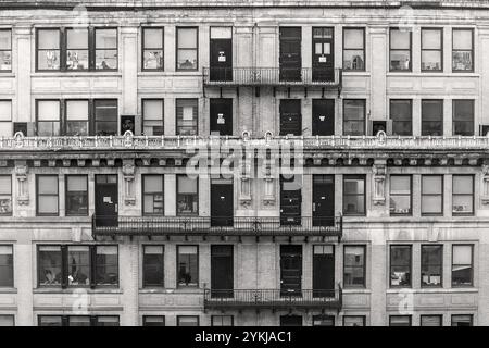 New York, New York - November 6, 2024: ﻿Front wall of an old office building in Manhattan, New York USA Stock Photo