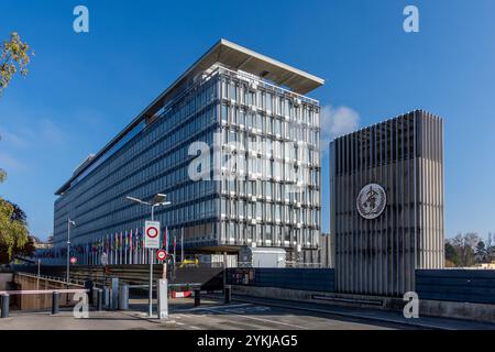 Headquarters of the World Health Organization (WHO), the specialized agency of the United Nations in charge of global public health Stock Photo