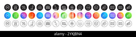 Parking garage, Petrol station and Vote box line icons. For web app, printing. Round icon buttons. Vector Stock Vector