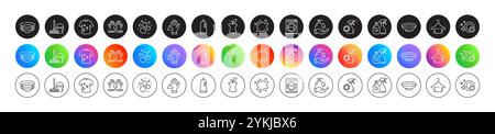 Coronavirus spray, Dont touch and Shampoo line icons. For web app, printing. Round icon buttons. Vector Stock Vector