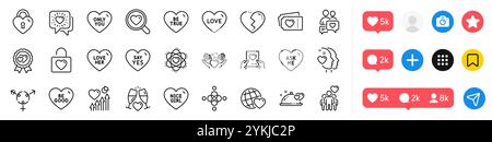Love lock, Love her and Wedding glasses line icons pack. For web app. Social media icons. Vector Stock Vector