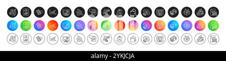 Chart, Inspect and Bitcoin atm line icons. For web app, printing. Round icon buttons. Vector Stock Vector