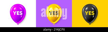 Yes text tag. Approved ok message. Birthday balloons 3d icons. Vector Stock Vector