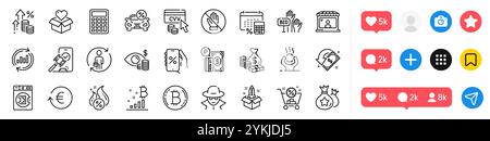 Annual tax, Loyalty points and Exchange currency line icons pack. For web app. Social media icons. Vector Stock Vector