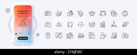Water drop, Ice cream and Delivery truck line icons for web app. Pictogram icon. Phone mockup gradient screen. Vector Stock Vector