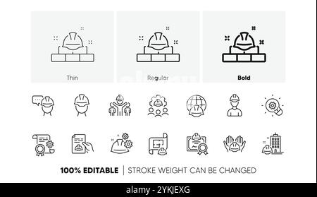 Engineering line icons set. Teamwork, Technical documentation and People Vector Stock Vector