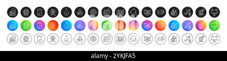 Search mail, Puzzle and Bitcoin project line icons. For web app, printing. Round icon buttons. Vector Stock Vector